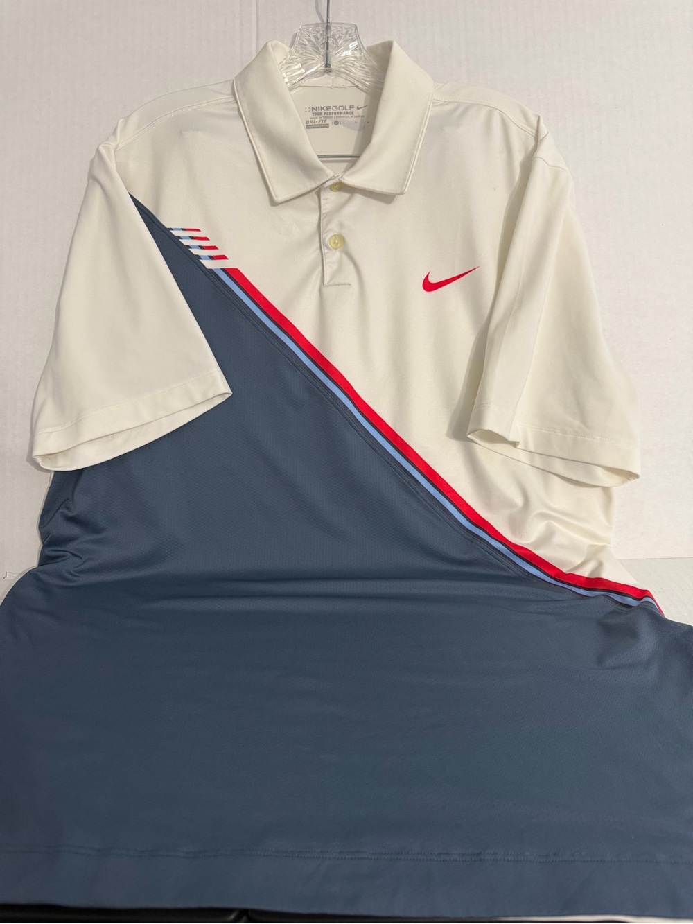 Nike Golf Dri Fit Two-Tone Polo in Cream, Navy and Red Accents